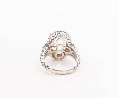 925 Sterling Silver Vintage Ring Oval Cut Topaz Roped Box Carved  Sz 7  RG29259
