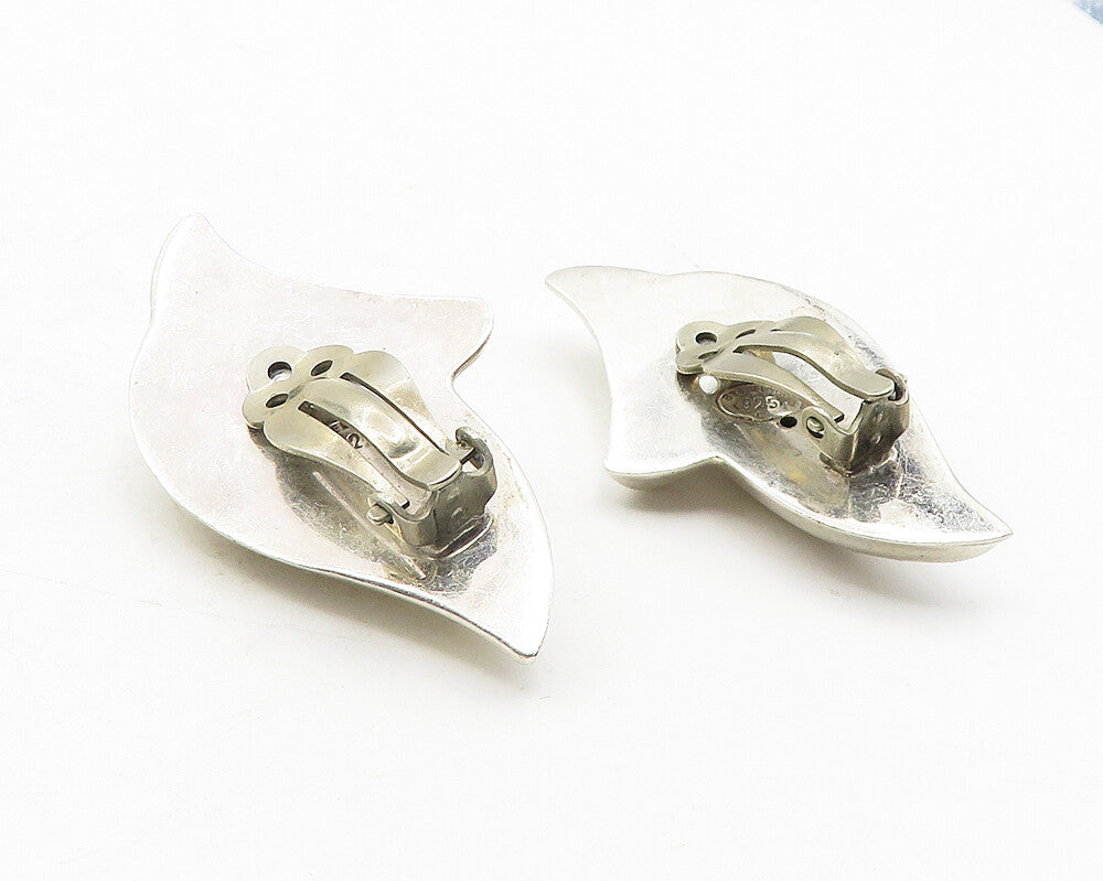 925 Sterling Silver  Vintage Shiny Modernist Non Pierce Drop Earrings  EG5903