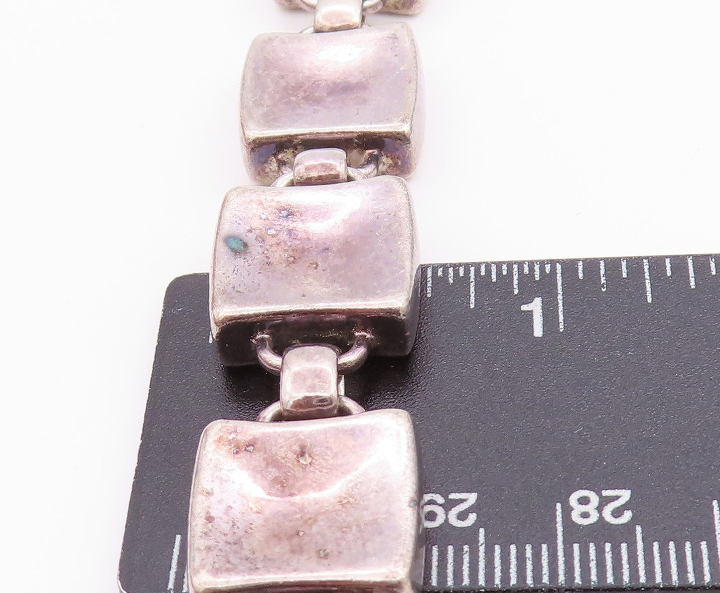 925 Sterling Silver Vintage Bracelet Antique Dark Tone Cubes Linked  BT11313
