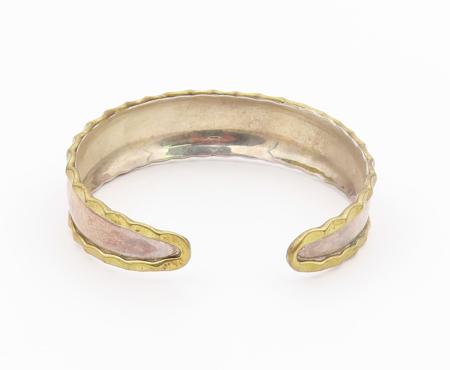 CII MEXICO 925 Silver  Vintage 2 Tone Wavy Trim Tapered Cuff Bracelet  BT9212