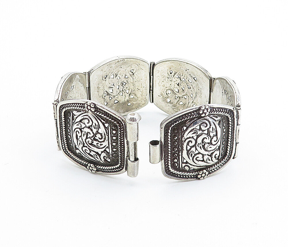 925 Sterling Silver  Vintage Antique Floral Swirl Wheat Chain Bracelet  BT2908
