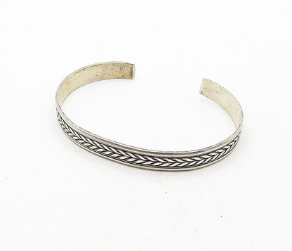 925 Sterling Silver  Vintage Dark Tone Wheat Pattern Cuff Bracelet  BT1664