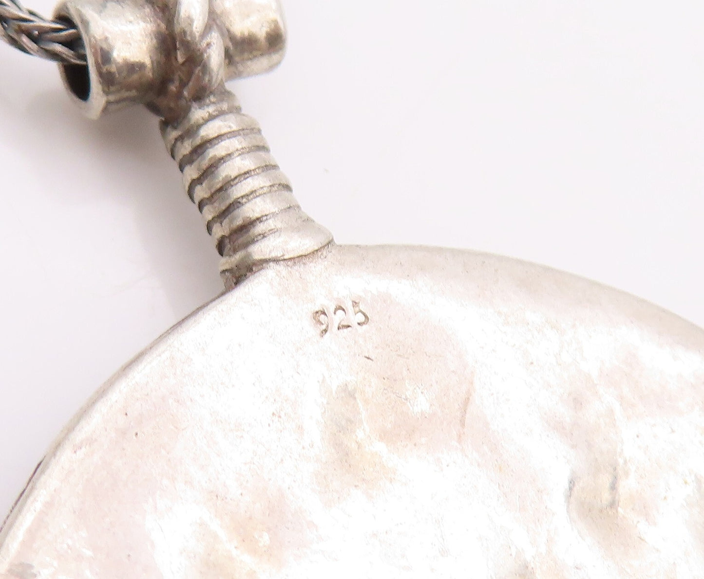 925 Sterling Silver Vintage Necklace SHABLOOL ISRAEL Carved Round Pendent NE4318