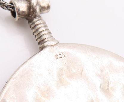 925 Sterling Silver Vintage Necklace SHABLOOL ISRAEL Carved Round Pendent NE4318