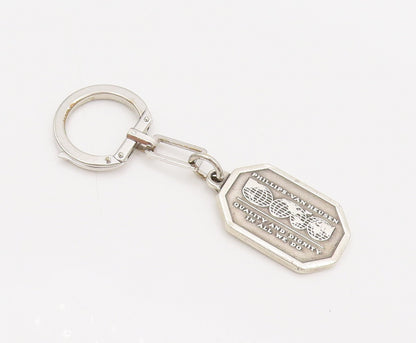 925 Silver  Vintage Rectangular Carved Van Heusen World Globe Keychain  TR3533