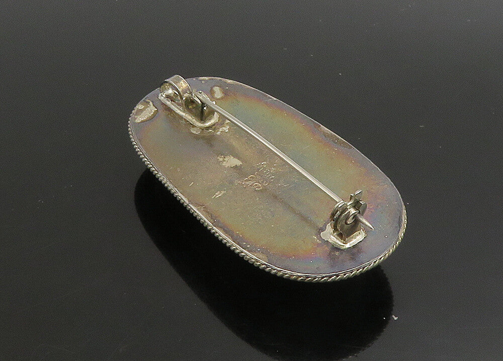 ISRAEL 925 Sterling Silver  Vintage Cabochon Eilat Stone Brooch Pin  BP9045