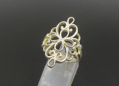 925 Sterling Silver  Vintage Shiny Open Floral Motif Band Ring Sz 8.5  RG23190