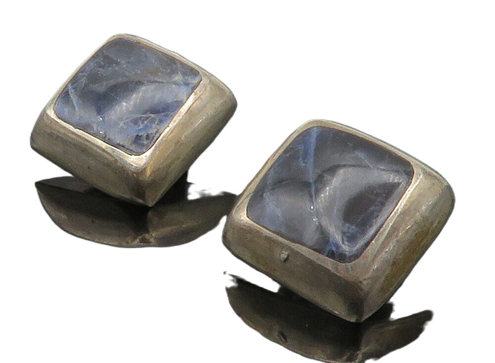 MEXICO 925 Sterling Silver  Vintage Sodalite Non Pierce Drop Earrings  EG7702