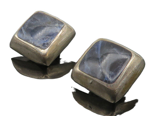MEXICO 925 Sterling Silver  Vintage Sodalite Non Pierce Drop Earrings  EG7702