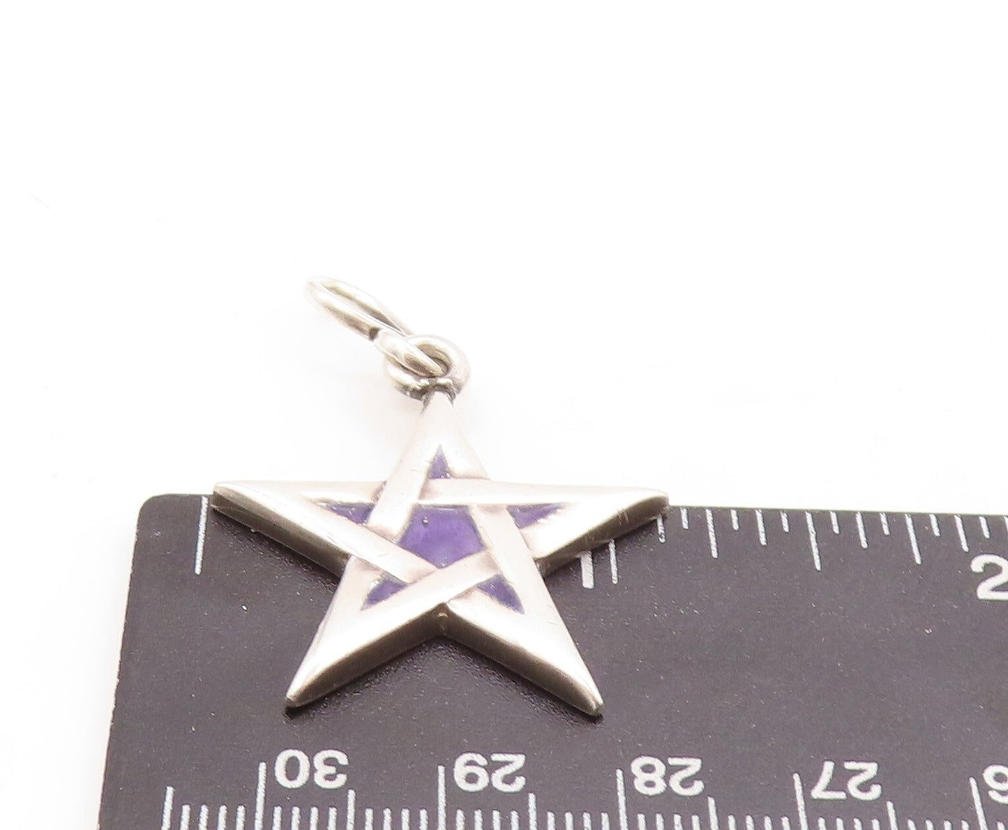 925 Sterling Silver Vintage Pendant Solid Enameled Cutout Star  PT23807