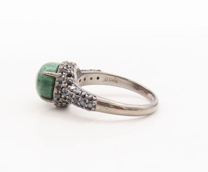 925 Sterling Silver Vintage Ring Cabochon Green Gemstone Spinel  Sz 7  RG29446