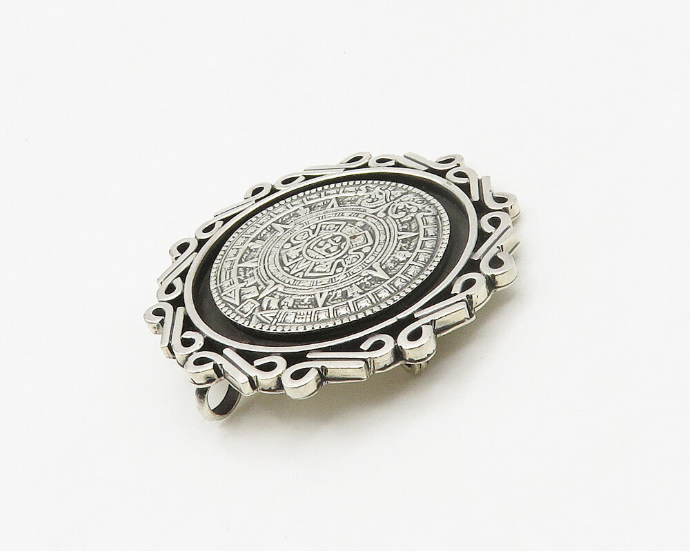 AVG TAXCO 925 Silver  Vintage Mayan Aztec Sun Calendar Brooch Pin  BP6939