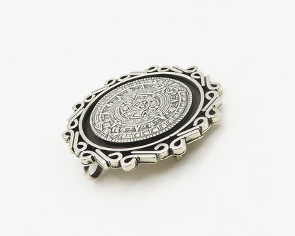 AVG TAXCO 925 Silver  Vintage Mayan Aztec Sun Calendar Brooch Pin  BP6939