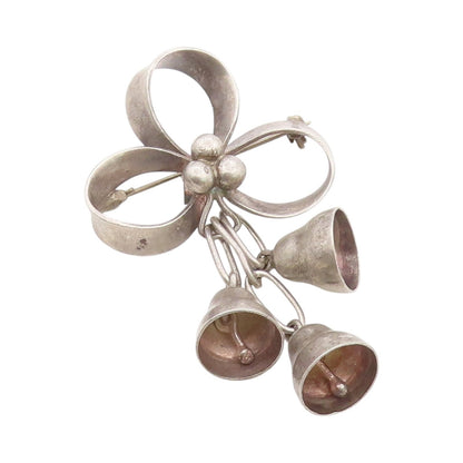925 Sterling Silver Vintage Brooch MEXICO Cutout Brow With Bells Jingles BP11712