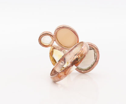 925 Sterling Silver Vintage Ring Rose Gold Plated Gemstones  Sz 8  RG30592