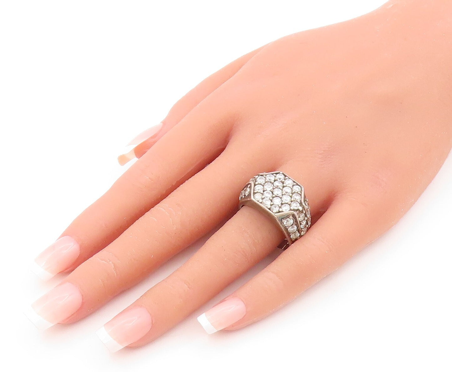 925 Sterling Silver Vintage Ring Solid Designer CZ Inlay  Sz 11  RG31815