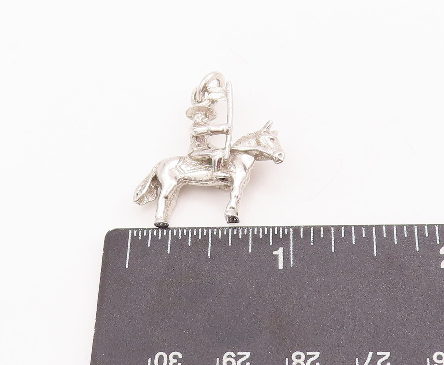 925 Sterling Silver Vintage Pendant 3D Carved Soldier With Flag On Horse PT23047