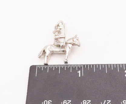925 Sterling Silver Vintage Pendant 3D Carved Soldier With Flag On Horse PT23047
