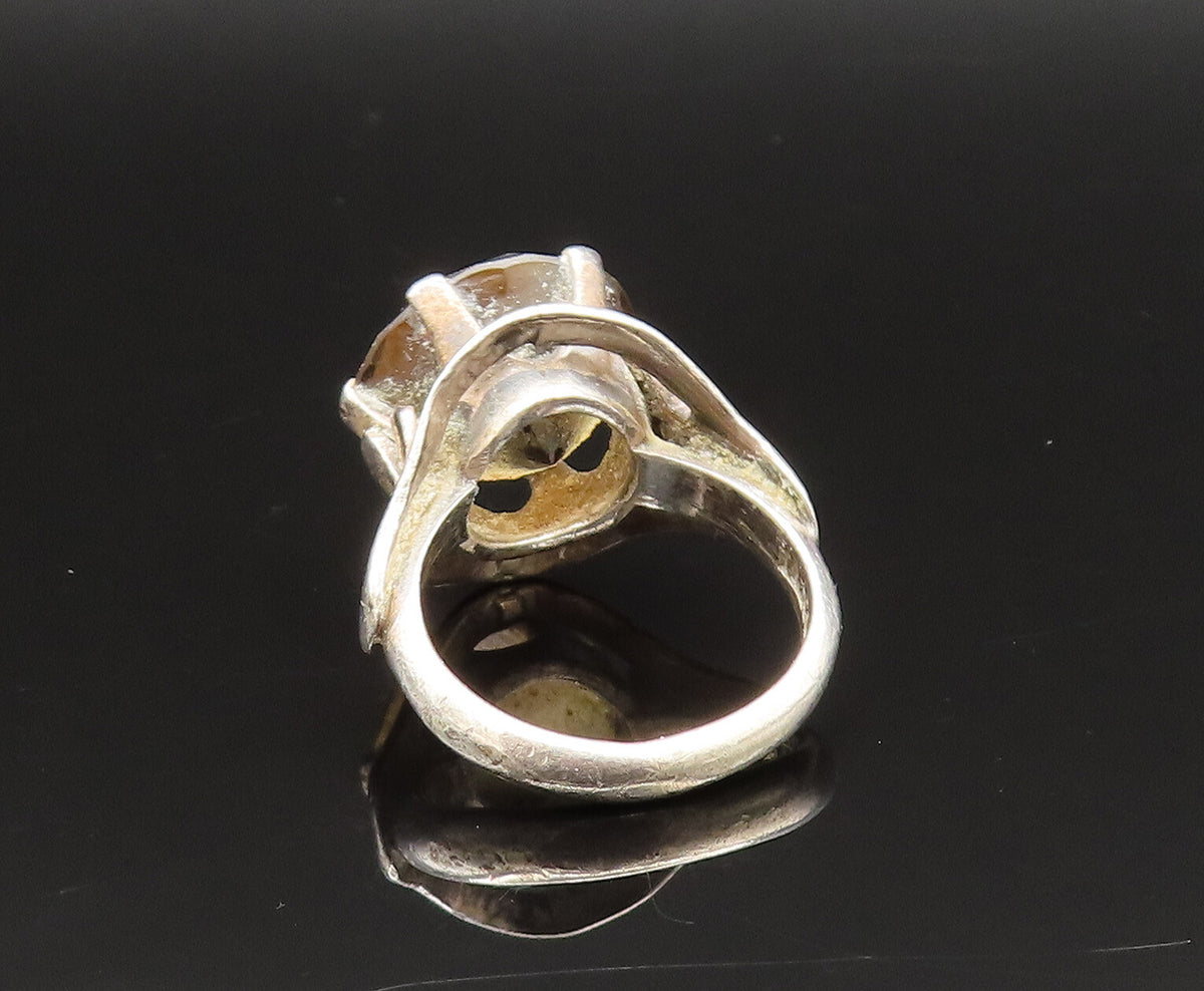 MEXICO 925 Sterling Silver Vintage Split Center Smoky Quartz Ring Sz 7 RG25672
