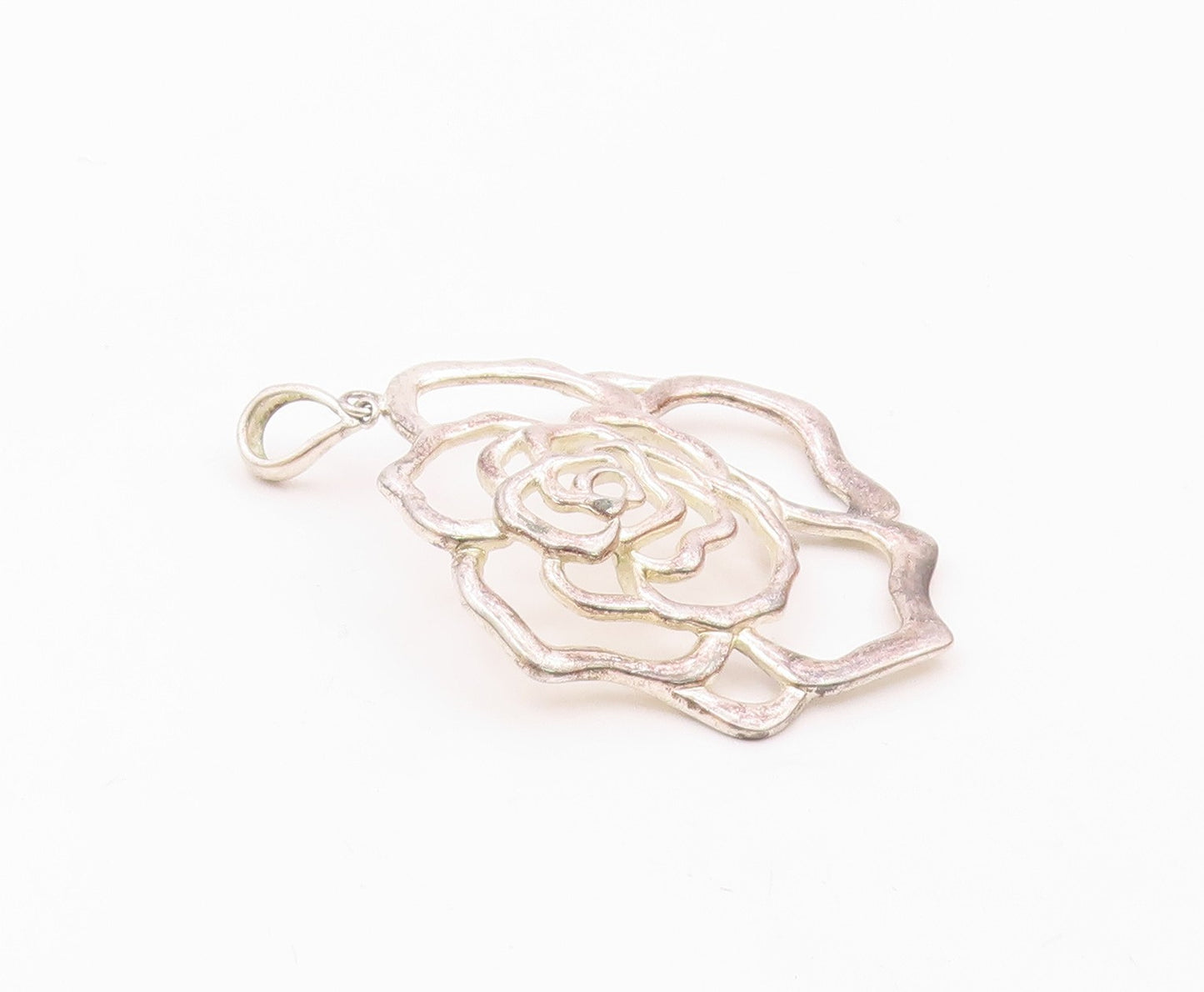 JACMEL 925 Sterling Silver  Vintage Shiny Open Rose Flower Pendant  PT18792