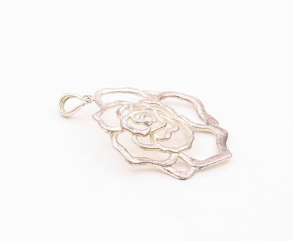 JACMEL 925 Sterling Silver  Vintage Shiny Open Rose Flower Pendant  PT18792