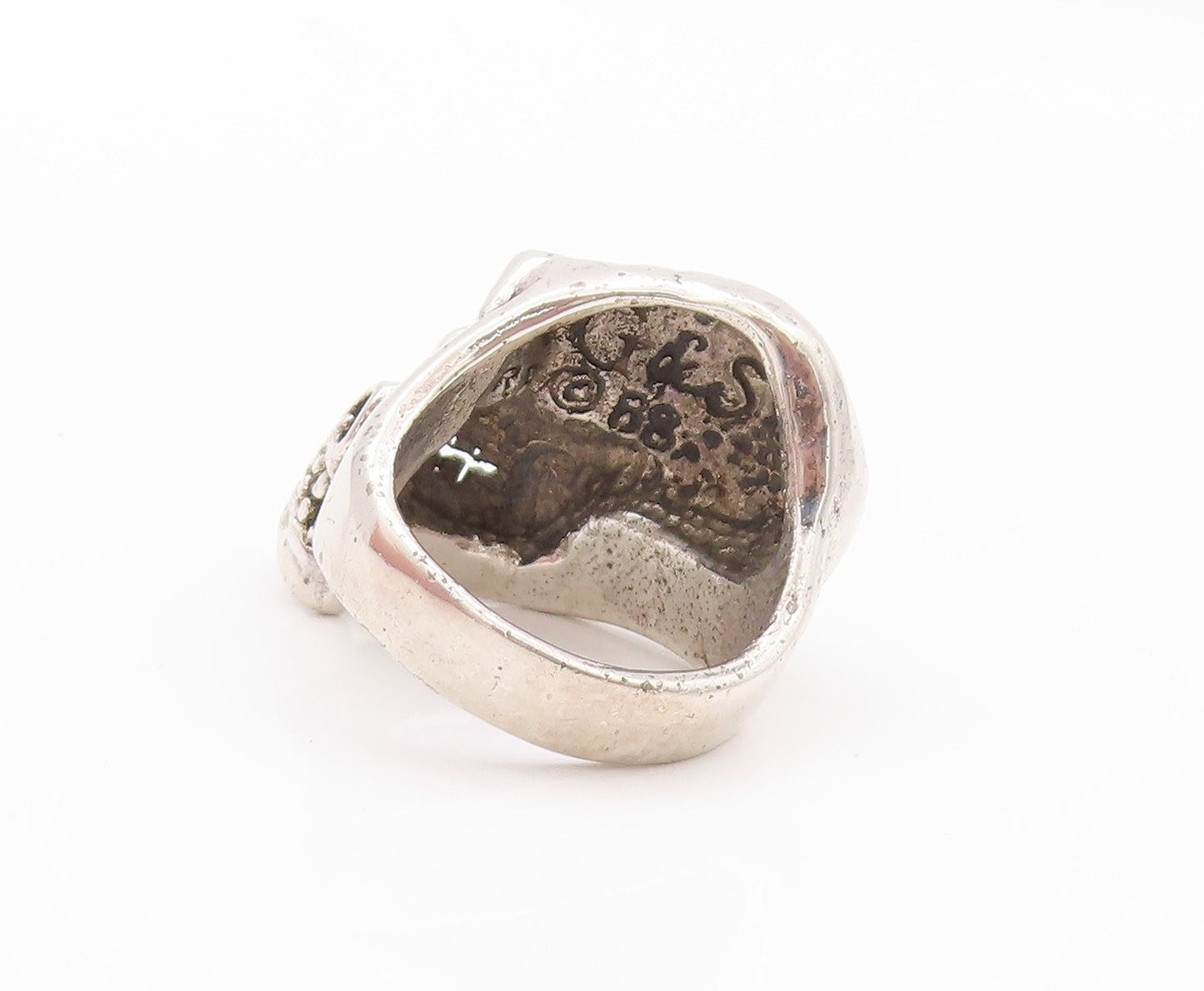 925 Sterling Silver Vintage Ring G&S Solid Carved Biker Skull  SZ 8.5  RG32223