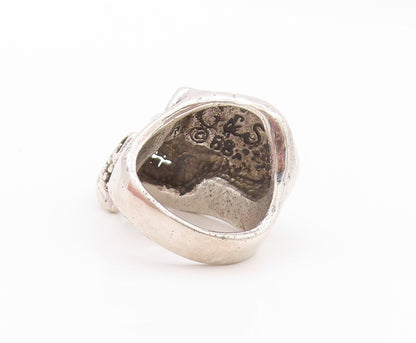 925 Sterling Silver Vintage Ring G&S Solid Carved Biker Skull  SZ 8.5  RG32223