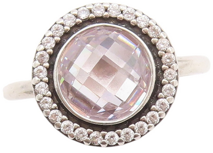 925 Sterling Silver Vintage Ring PANDORA Round Main Stone Halo CZ  Sz 9  RG33025