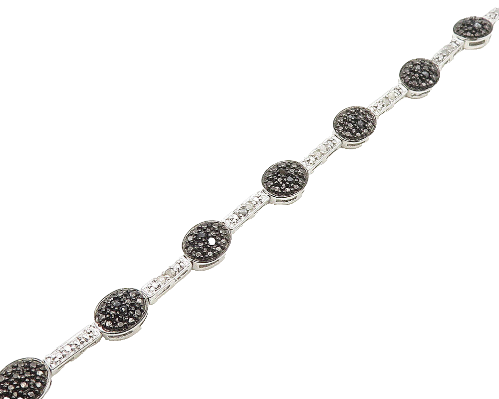 925 Sterling Silver  Genuine Diamonds Two Tone Bar Chain Bracelet  BT7358