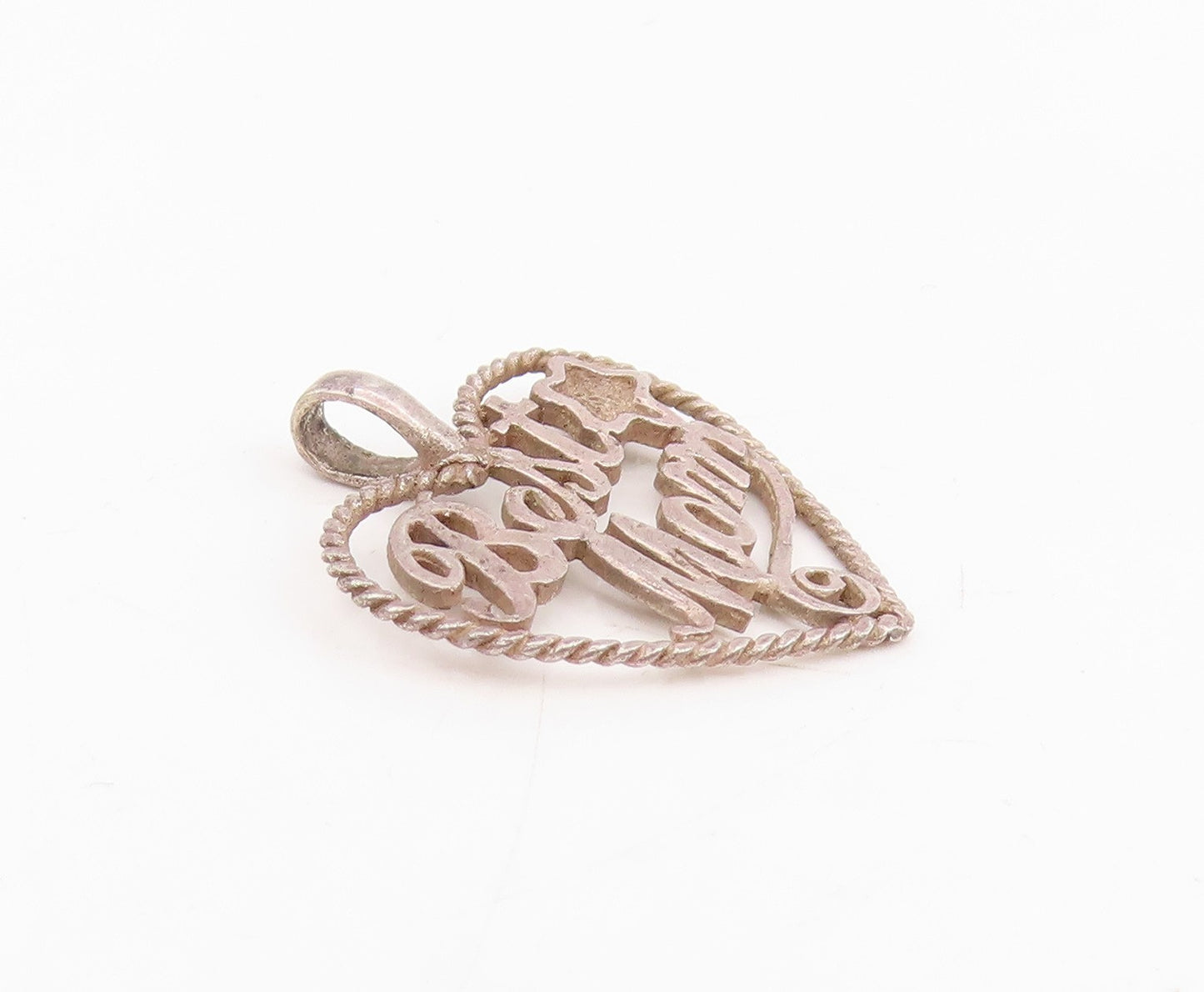 925 Sterling Silver Vintage Pendant Best Mom Openwork Love Heart Charm  PT25715