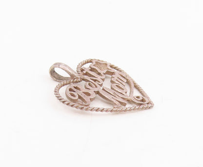 925 Sterling Silver Vintage Pendant Best Mom Openwork Love Heart Charm  PT25715