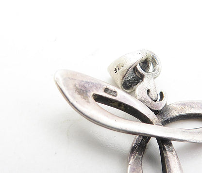 925 Sterling Silver  Vintage Shiny Open Celtic Knot Drop Pendant  PT6234