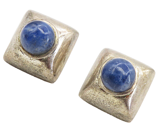SILPADA 925 Silver  Vintage Cabochon Cut Sodalite Square Drop Earrings  EG4595