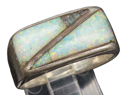 OTT 925 Silver  Vintage Triangular Double Fire Opal Ring Sz 9.5  RG25815