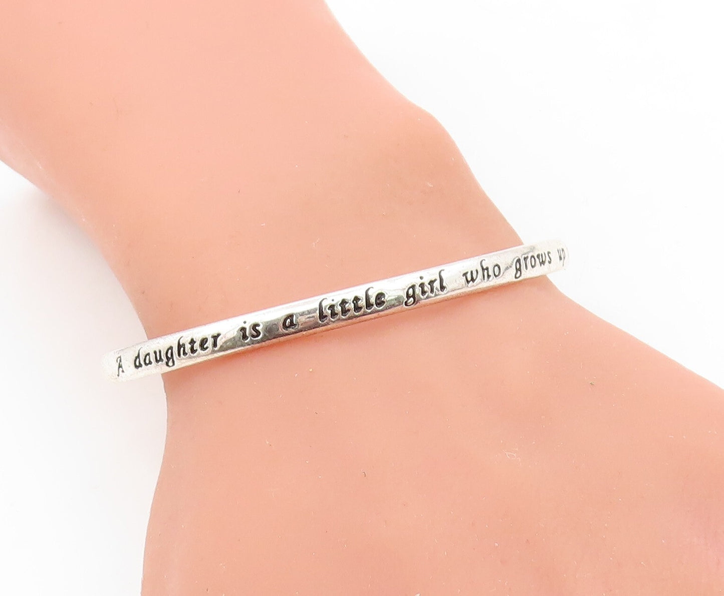 925 Sterling Silver  Vintage Stamped Daughter Quote Cuff Bracelet  BT2840