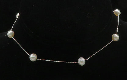 925 Sterling Silver  Freshwater Pearls Shiny Thin Chain Necklace  NE2673
