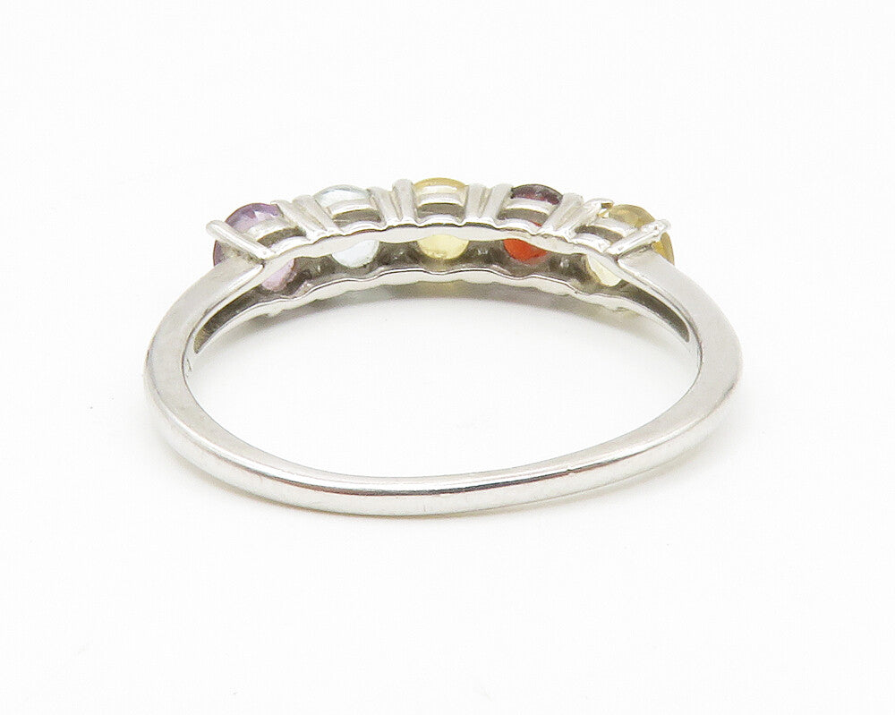 925 Sterling Silver Amethyst Topaz & Garnet 5 Stone Band Ring Sz 8 RG14220