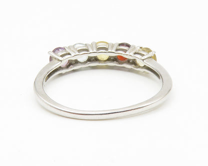925 Sterling Silver Amethyst Topaz & Garnet 5 Stone Band Ring Sz 8 RG14220