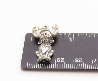 925 Sterling Silver Vintage Pendant Carved Moose Antlers 3D Charm  PT24524