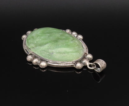 DAVID ALLENDE 925 Silver  Vintage Beaded Edge Green Jasper Pendant  PT21523