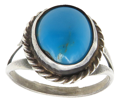 925 Silver Vintage Cabochon Turquoise Band Ring Sz 7 RG15767