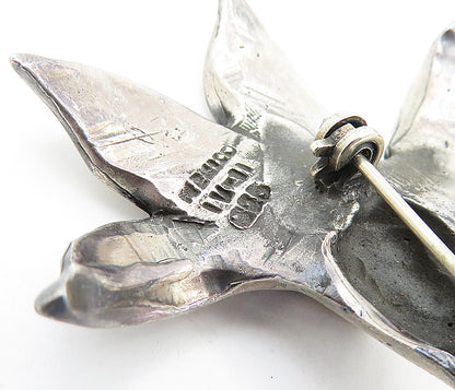 MEXICO 925 Sterling Silver  Vintage Shiny Sculpted Flower Brooch Pin  BP2402