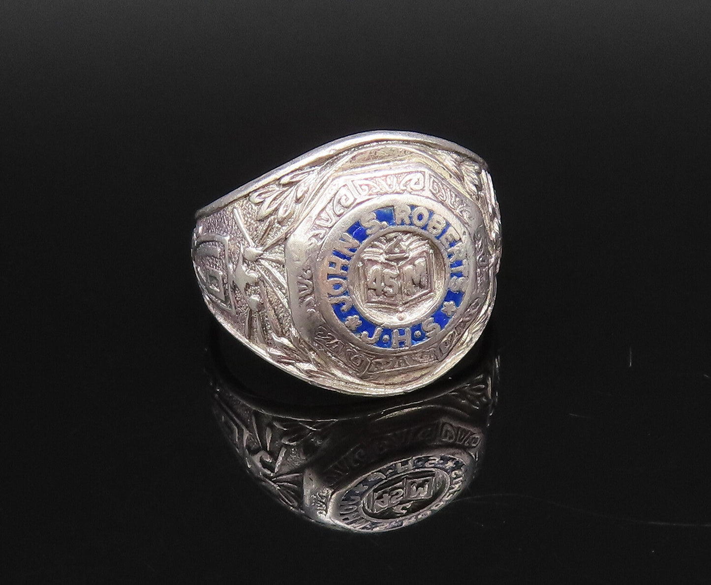 REED & CO. 925 Silver  Vintage Antique Enamel Class Signet Ring Sz 6.5 RG26059