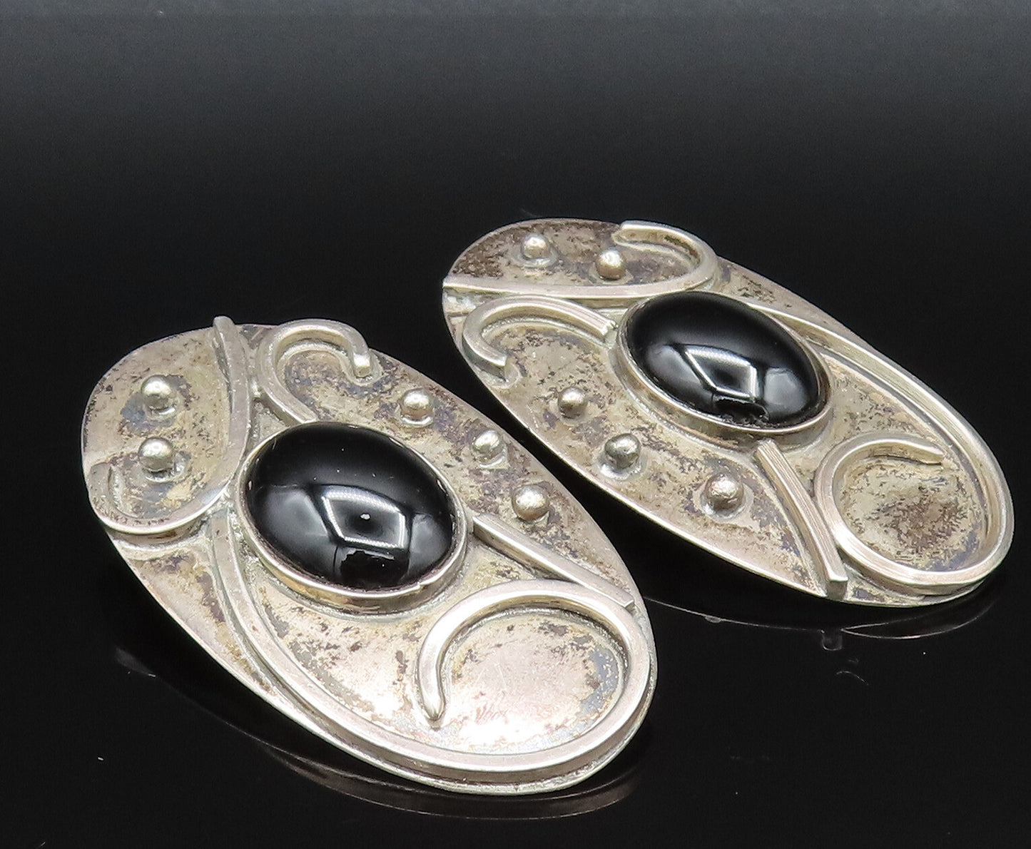 CELIA SEBIRI 925 Silver  Vintage Beaded Onyx Non Pierced Earrings  EG11900