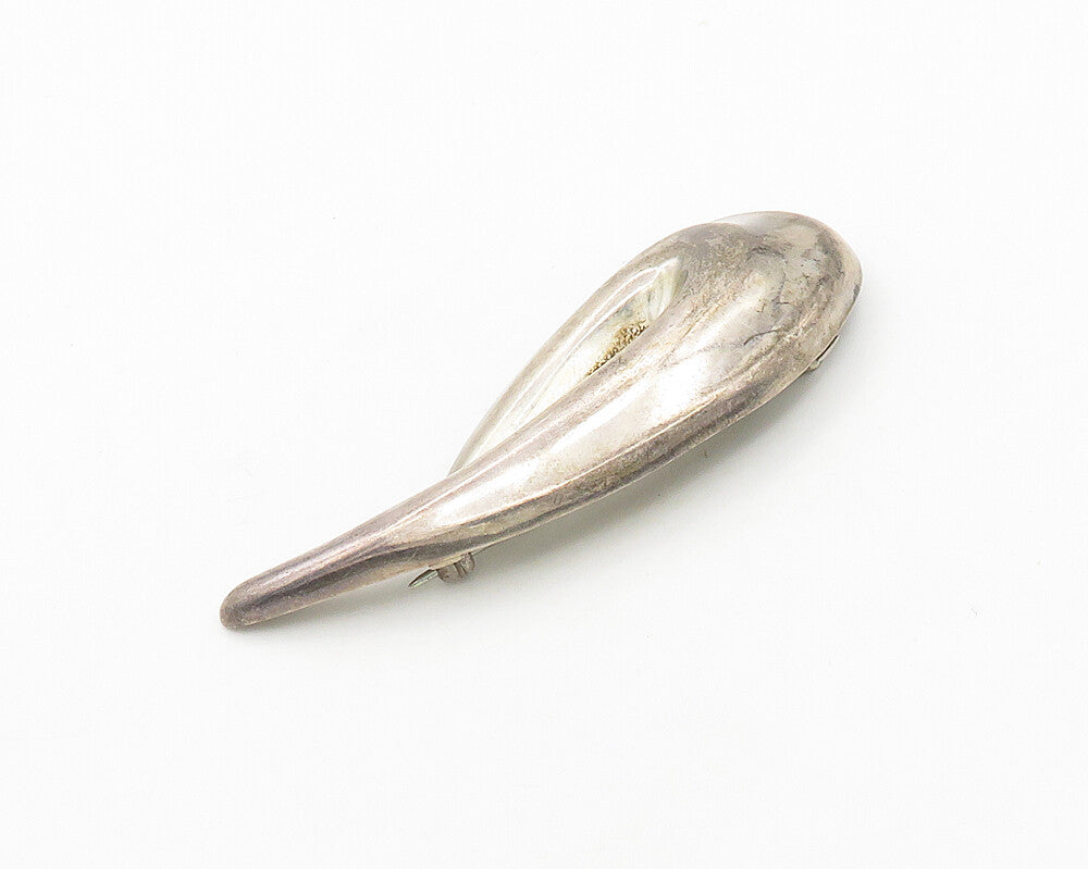 ZINA 925 Silver  Vintage Smooth Shiny Modernist Swirl Brooch Pin  BP7770
