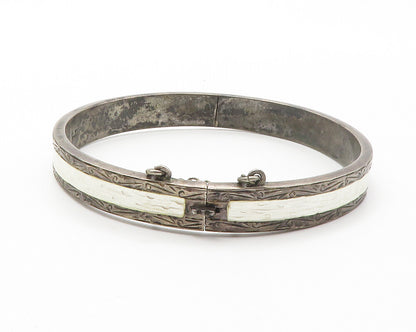 SIAM 925 Sterling Silver  Vintage Enamel Dark Tone Bangle Bracelet  BT5420