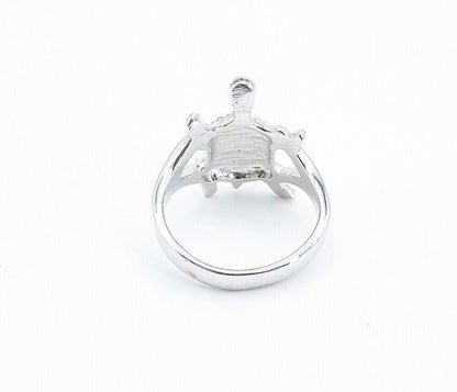 925 Sterling Silver  Fire Opal Turtle Motif Shiny Band Ring Sz 7.5  RG8226