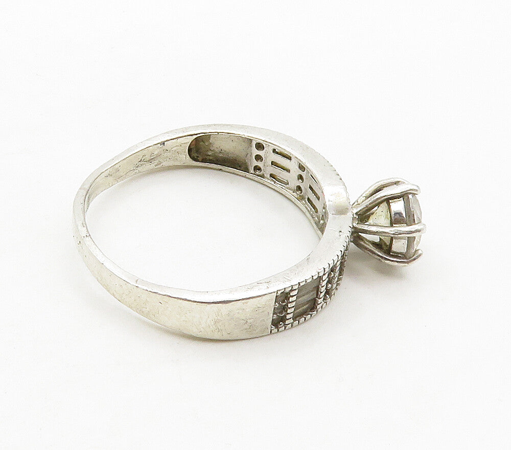 925 Sterling Silver  Cubic Zirconia Solitaire With Accents Ring Sz 10  RG15896