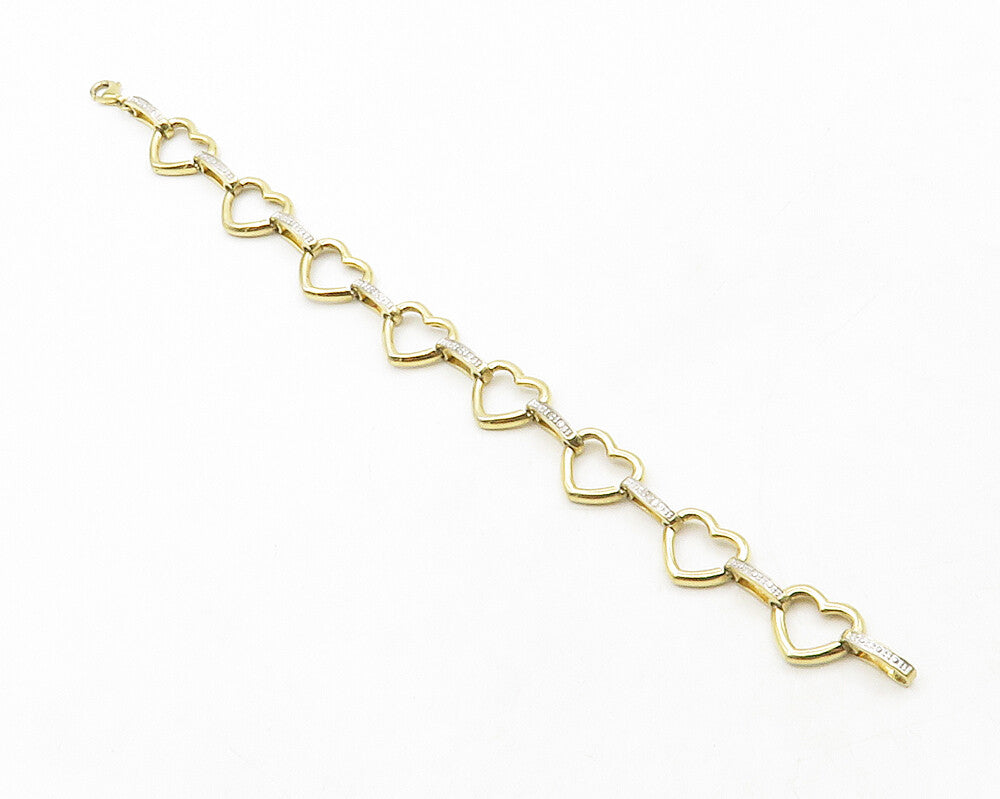 925 Sterling Silver  Genuine Diamonds Gold Plated Heart Chain Bracelet  BT4967