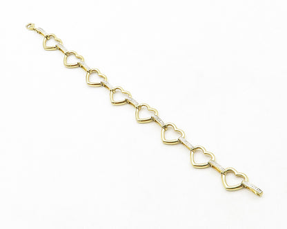 925 Sterling Silver  Genuine Diamonds Gold Plated Heart Chain Bracelet  BT4967